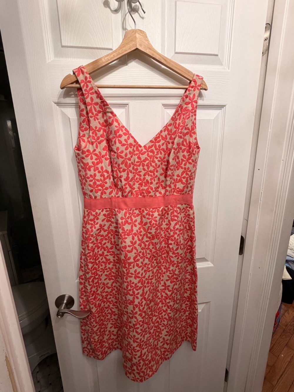 J. Crew Coral Floral V-Neck Midi Dress